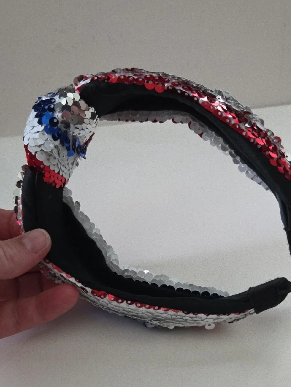 Sequin Knotted Headband in Red, White & Blue